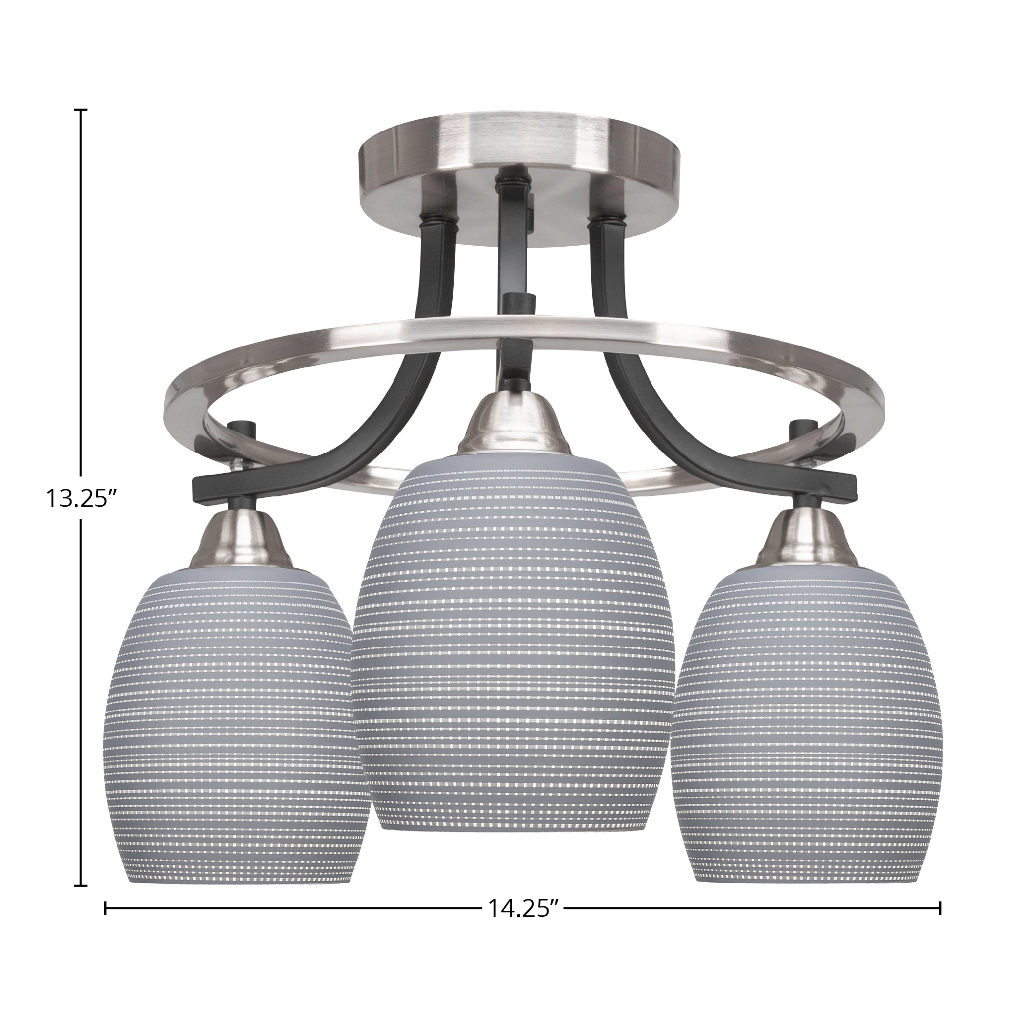 Paramount Three Light Semi-Flush Mount in Matte Black & Brushed Nickel with 5" Gray Matrix Shade