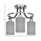 Paramount Three Light Semi-Flush Mount in Matte Black & Brushed Nickel with 4" Gray Matrix Shade