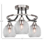 Paramount Three Light Semi-Flush Mount in Matte Black & Brushed Nickel with 5.75" Clear Bubble Shade