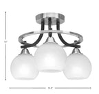 Paramount Three Light Semi-Flush Mount in Matte Black & Brushed Nickel with 5.75" White Marble Shade