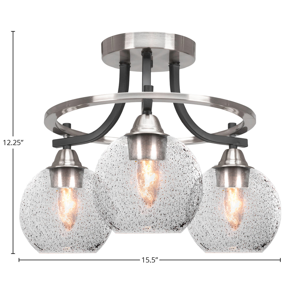 Paramount Three Light Semi-Flush Mount in Matte Black & Brushed Nickel with 5.75" Smoke Bubble Shade