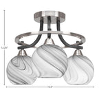 Paramount Three Light Semi-Flush Mount in Matte Black & Brushed Nickel with 5.75" Onyx Swirl Shade