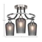 Paramount Three Light Semi-Flush Mount in Matte Black & Brushed Nickel with 5" Smoke Textured Shade