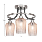 Paramount Three Light Semi-Flush Mount in Matte Black & Brushed Nickel with 5" Silver Textured Shade