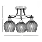 Paramount Three Light Semi-Flush Mount in Matte Black & Brushed Nickel with Smoke Textured Shade
