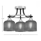 Paramount Three Light Semi-Flush Mount in Matte Black & Brushed Nickel with Smoke Textured Shade