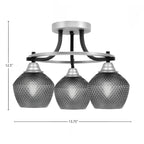 Paramount Three Light Semi-Flush Mount in Matte Black & Brushed Nickel with Smoke Textured Shade