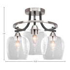 Paramount Three Light Semi-Flush Mount in Matte Black & Brushed Nickel with 6" Clear Bubble Shade