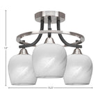 Paramount Three Light Semi-Flush Mount in Matte Black & Brushed Nickel with 6" White Marble Shade