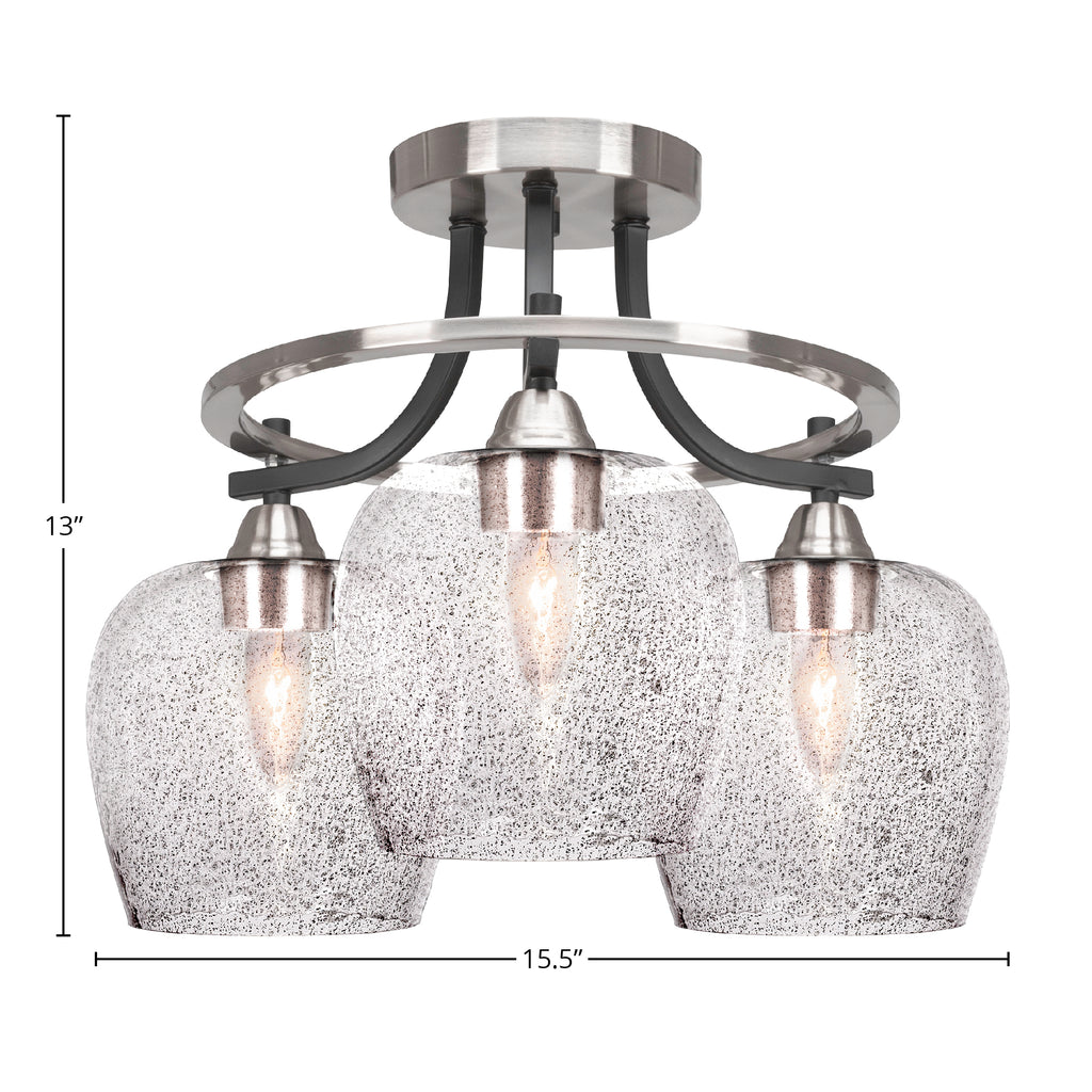 Paramount Three Light Semi-Flush Mount in Matte Black & Brushed Nickel with 6" Smoke Bubble Shade