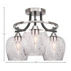 Paramount Three Light Semi-Flush Mount in Matte Black & Brushed Nickel with 6" Smoke Bubble Shade