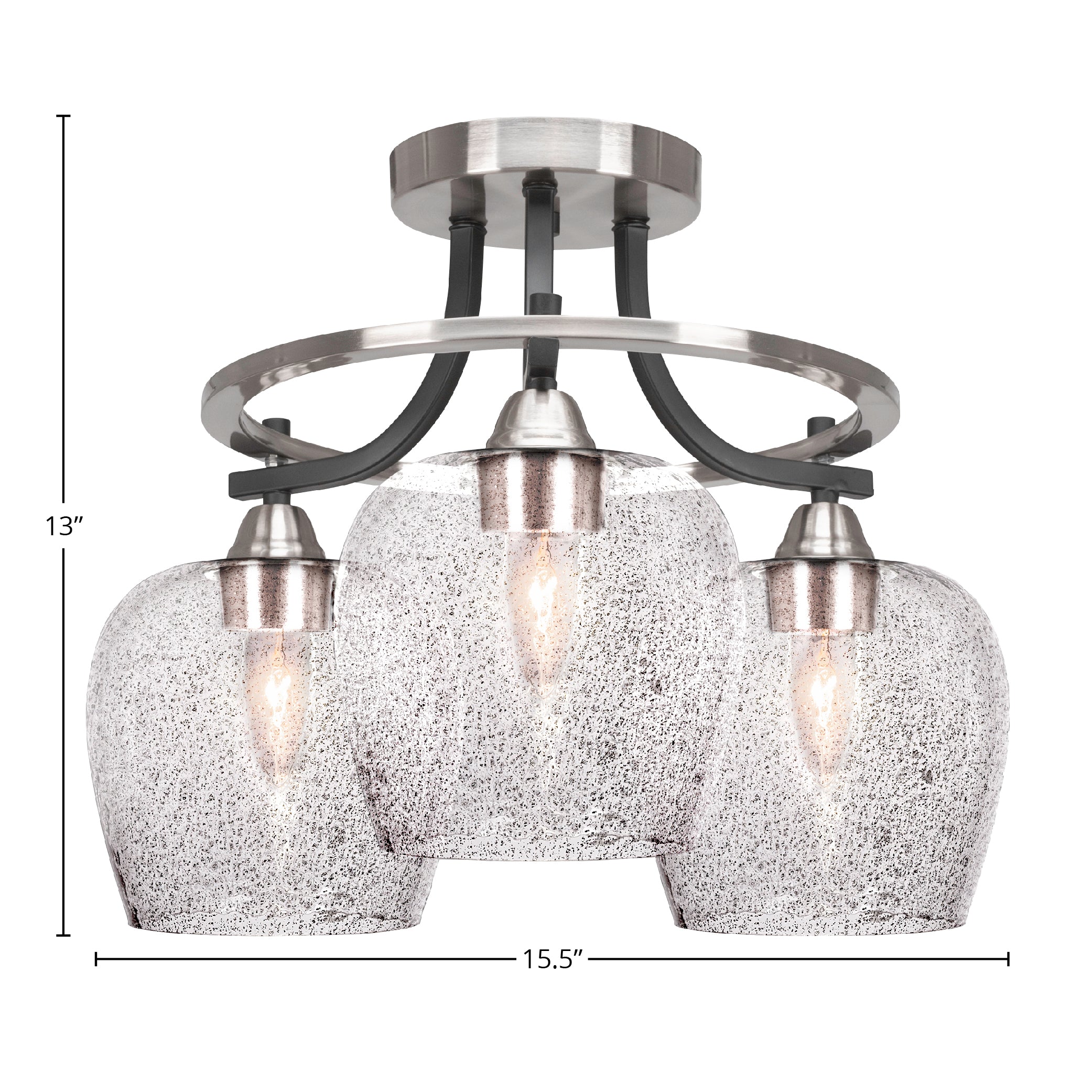Paramount Three Light Semi-Flush Mount in Matte Black & Brushed Nickel with 6" Smoke Bubble Shade
