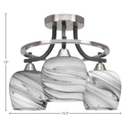 Paramount Three Light Semi-Flush Mount in Matte Black & Brushed Nickel with 6" Onyx Swirl Shade