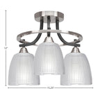 Paramount Three Light Semi-Flush Mount in Matte Black & Brushed Nickel with 5" Clear Ribbed Shade