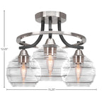 Paramount Three Light Semi-Flush Mount in Matte Black & Brushed Nickel with 6" Clear Ribbed Shade