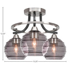 Paramount Three Light Semi-Flush Mount in Matte Black & Brushed Nickel with 6" Smoke Ribbed Shade
