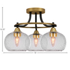 Paramount Three Light Semi-Flush Mount in Matte Black & Brass with 7" Clear Bubble Shade