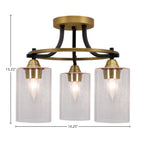 Paramount Three Light Semi-Flush Mount in Matte Black & Brass with 4" Clear Bubble Shade