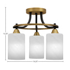 Paramount Three Light Semi-Flush Mount in Matte Black & Brass with 4" White Marble Shade