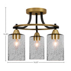 Paramount Three Light Semi-Flush Mount in Matte Black & Brass with 4" Smoke Bubble Shade
