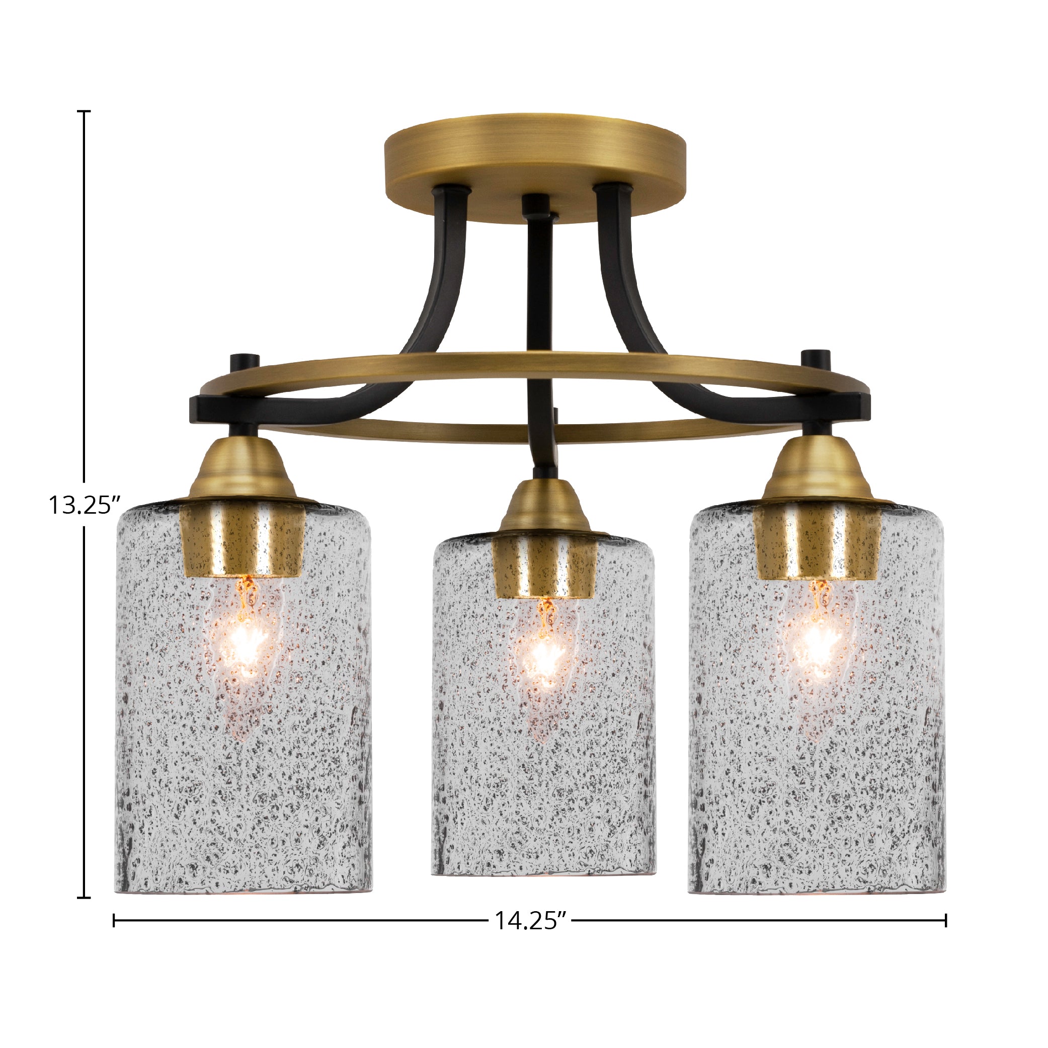 Paramount Three Light Semi-Flush Mount in Matte Black & Brass with 4" Smoke Bubble Shade