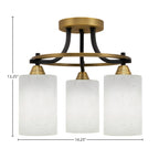 Paramount Three Light Semi-Flush Mount in Matte Black & Brass with 4" White Muslin Shade