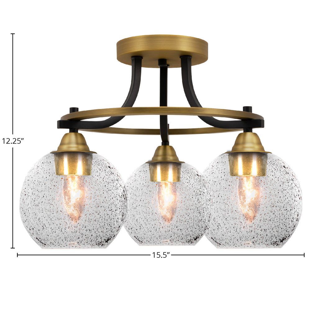 Paramount Three Light Semi-Flush Mount in Matte Black & Brass with 5.75" Smoke Bubble Shade