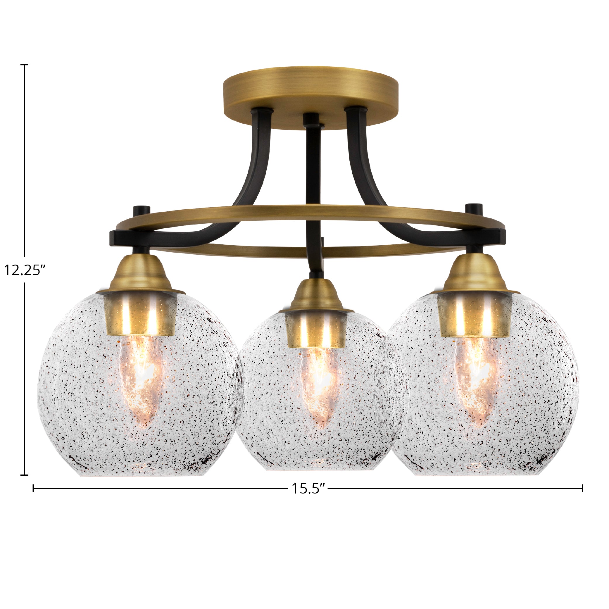 Paramount Three Light Semi-Flush Mount in Matte Black & Brass with 5.75" Smoke Bubble Shade