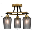 Paramount Three Light Semi-Flush Mount in Matte Black & Brass with 5" Smoke Textured Shade