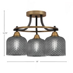 Paramount Three Light Semi-Flush Mount in Matte Black & Brass with Smoke Textured Shade