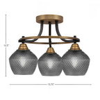 Paramount Three Light Semi-Flush Mount in Matte Black & Brass with Smoke Textured Shade