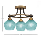 Paramount Three Light Semi-Flush Mount in Matte Black & Brass with Turquoise Textured Shade