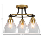 Paramount Three Light Semi-Flush Mount in Matte Black & Brass with 6.25" Clear Bubble Shade