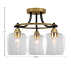 Paramount Three Light Semi-Flush Mount in Matte Black & Brass with 6" Clear Bubble Shade