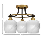 Paramount Three Light Semi-Flush Mount in Matte Black & Brass with 6" White Marble Shade