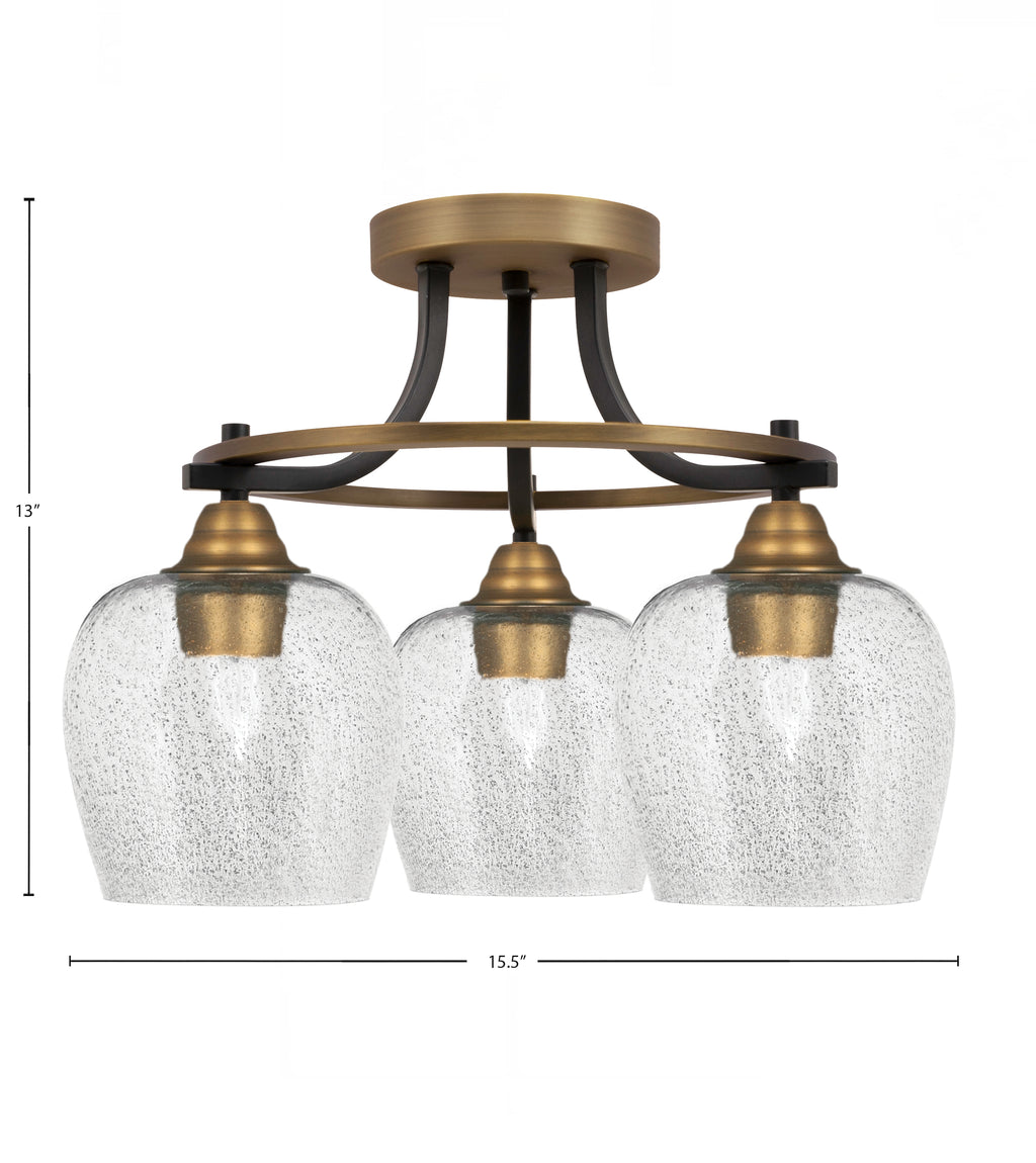 Paramount Three Light Semi-Flush Mount in Matte Black & Brass with 6" Smoke Bubble Shade