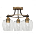 Paramount Three Light Semi-Flush Mount in Matte Black & Brass with 6" Smoke Bubble Shade