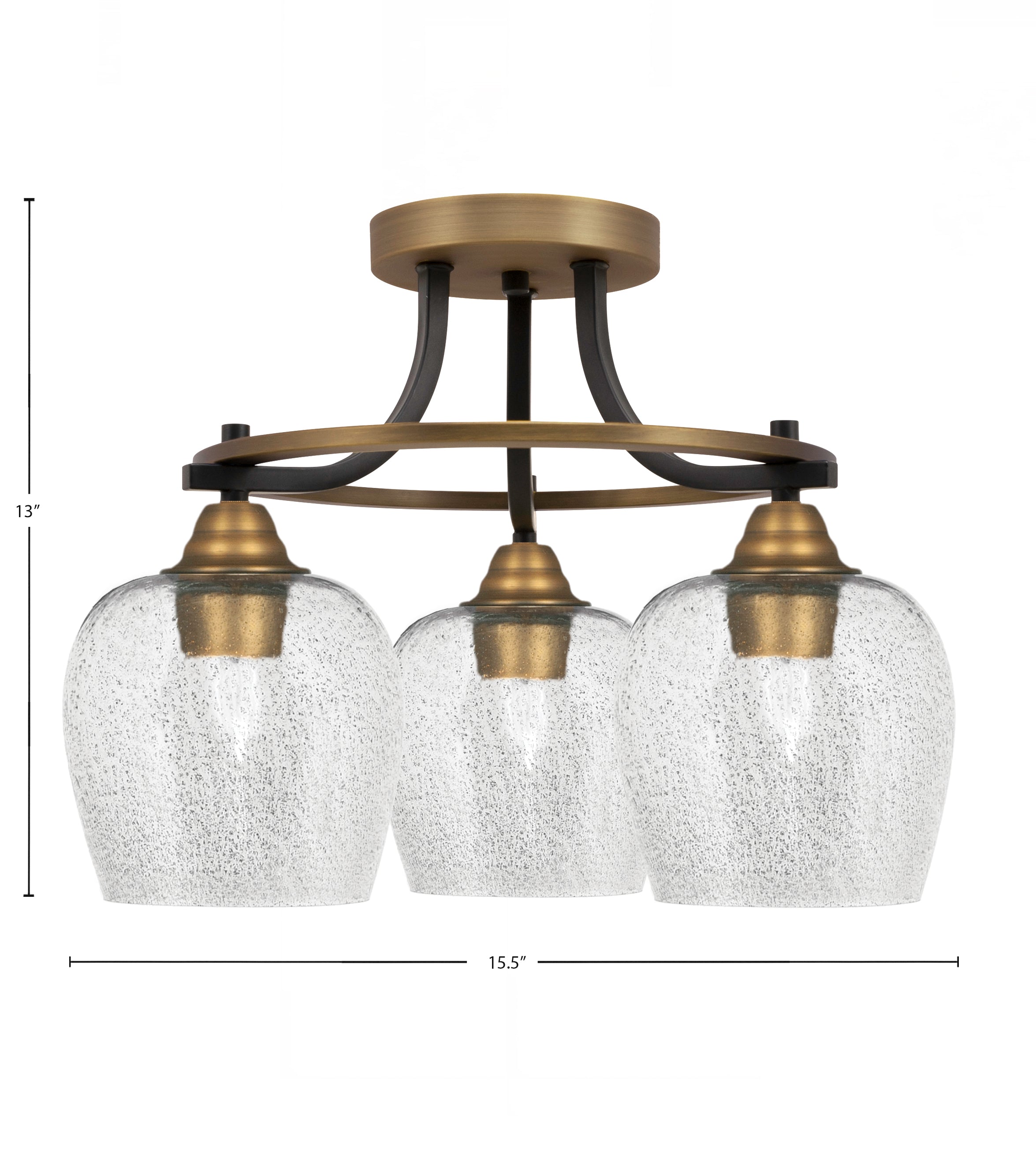 Paramount Three Light Semi-Flush Mount in Matte Black & Brass with 6" Smoke Bubble Shade