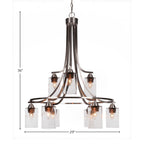Paramount Nine Light Chandelier in Brushed Nickel with 4" Clear Bubble Shade