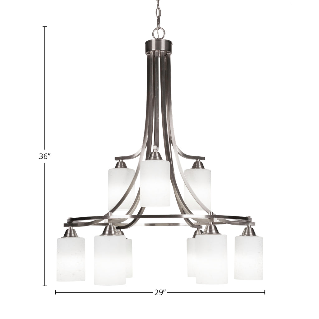 Paramount Nine Light Chandelier in Brushed Nickel with 4" White Muslin Shade