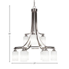 Paramount Nine Light Chandelier in Brushed Nickel with 4" White Muslin Shade