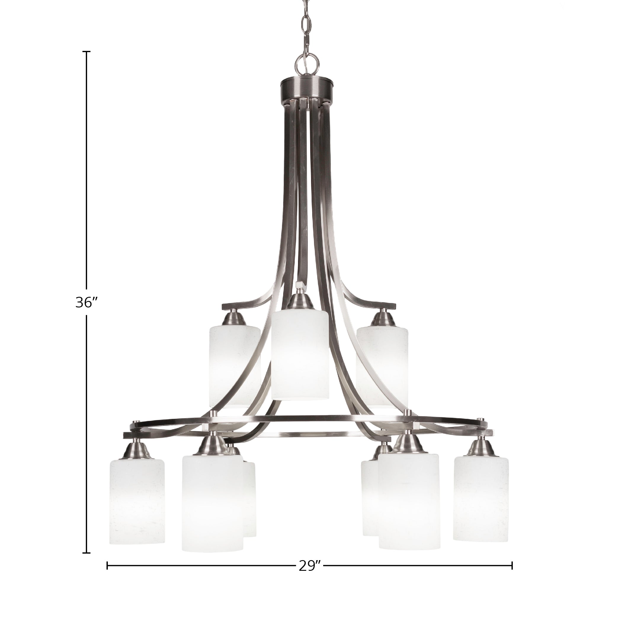 Paramount Nine Light Chandelier in Brushed Nickel with 4" White Muslin Shade