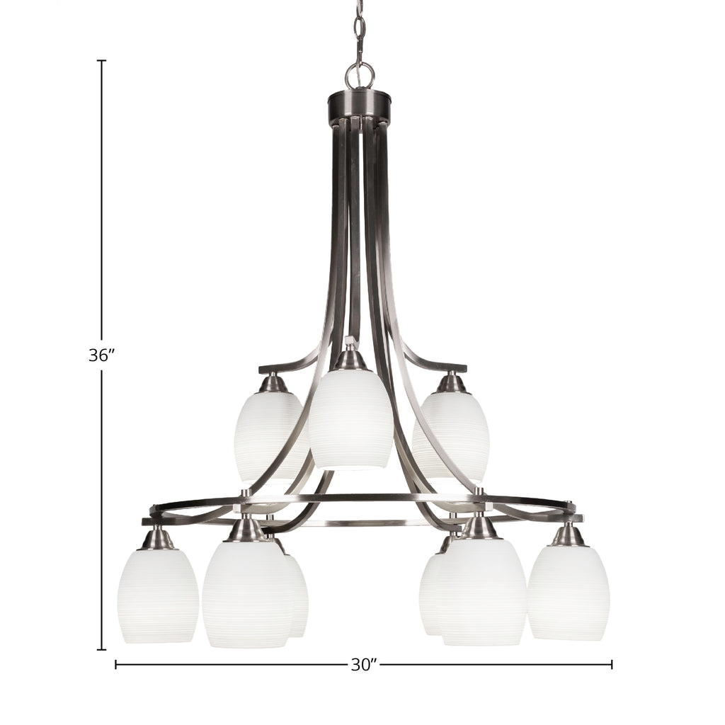 Paramount Nine Light Chandelier in Brushed Nickel with 5" White Matrix Shade
