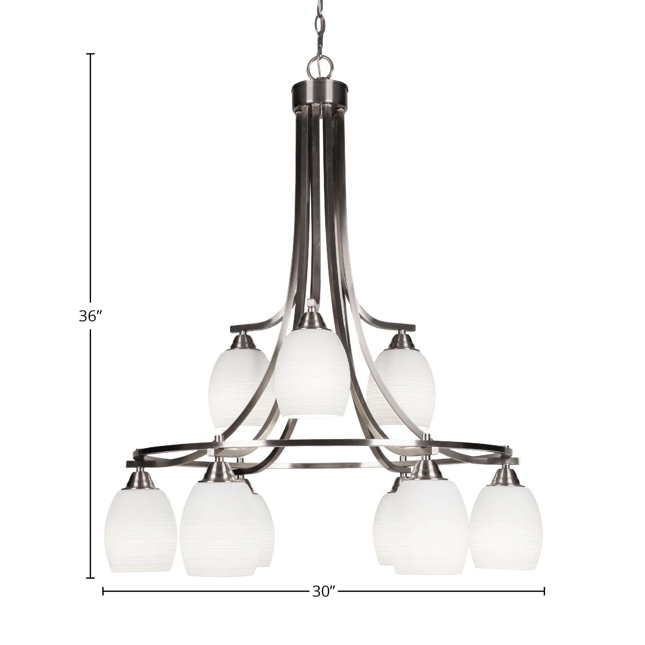 Paramount Nine Light Chandelier in Brushed Nickel with 5" White Matrix Shade