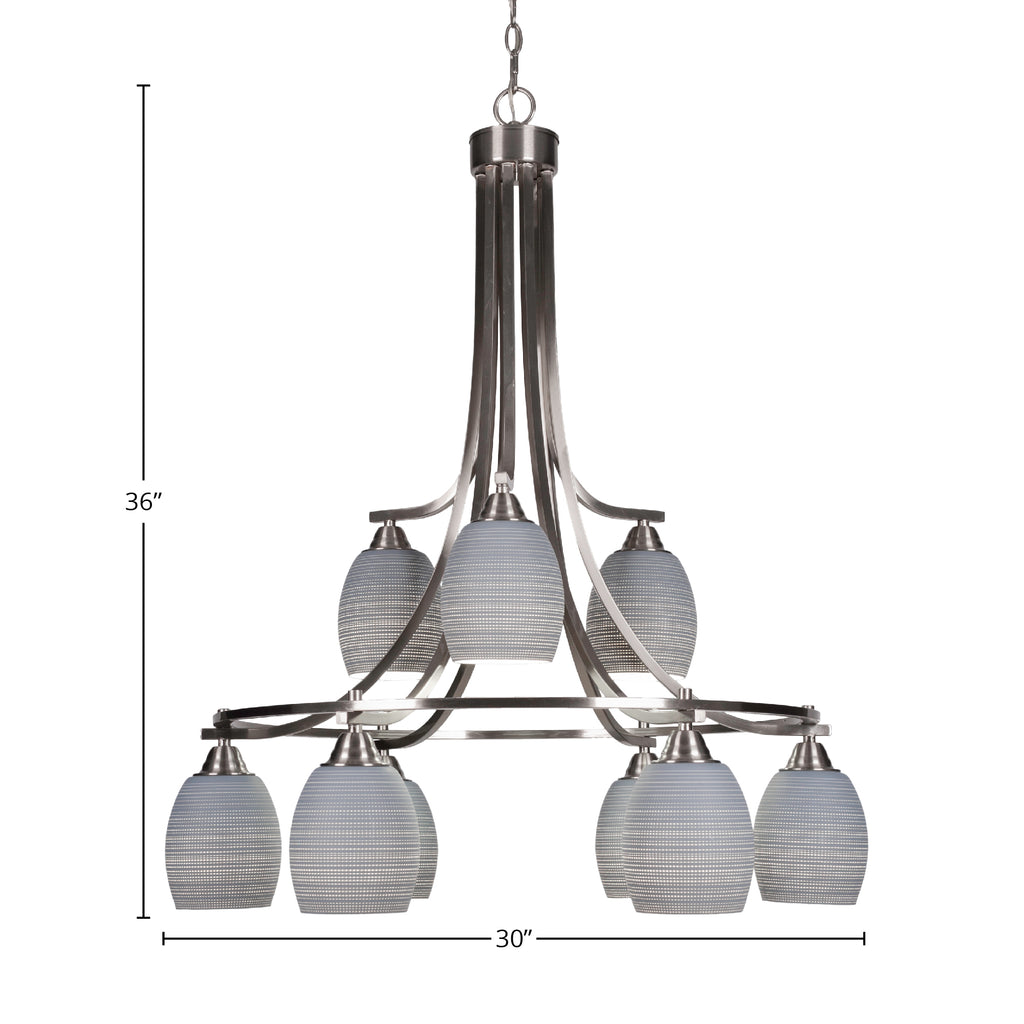 Paramount Nine Light Chandelier in Brushed Nickel with 5" Gray Matrix Shade
