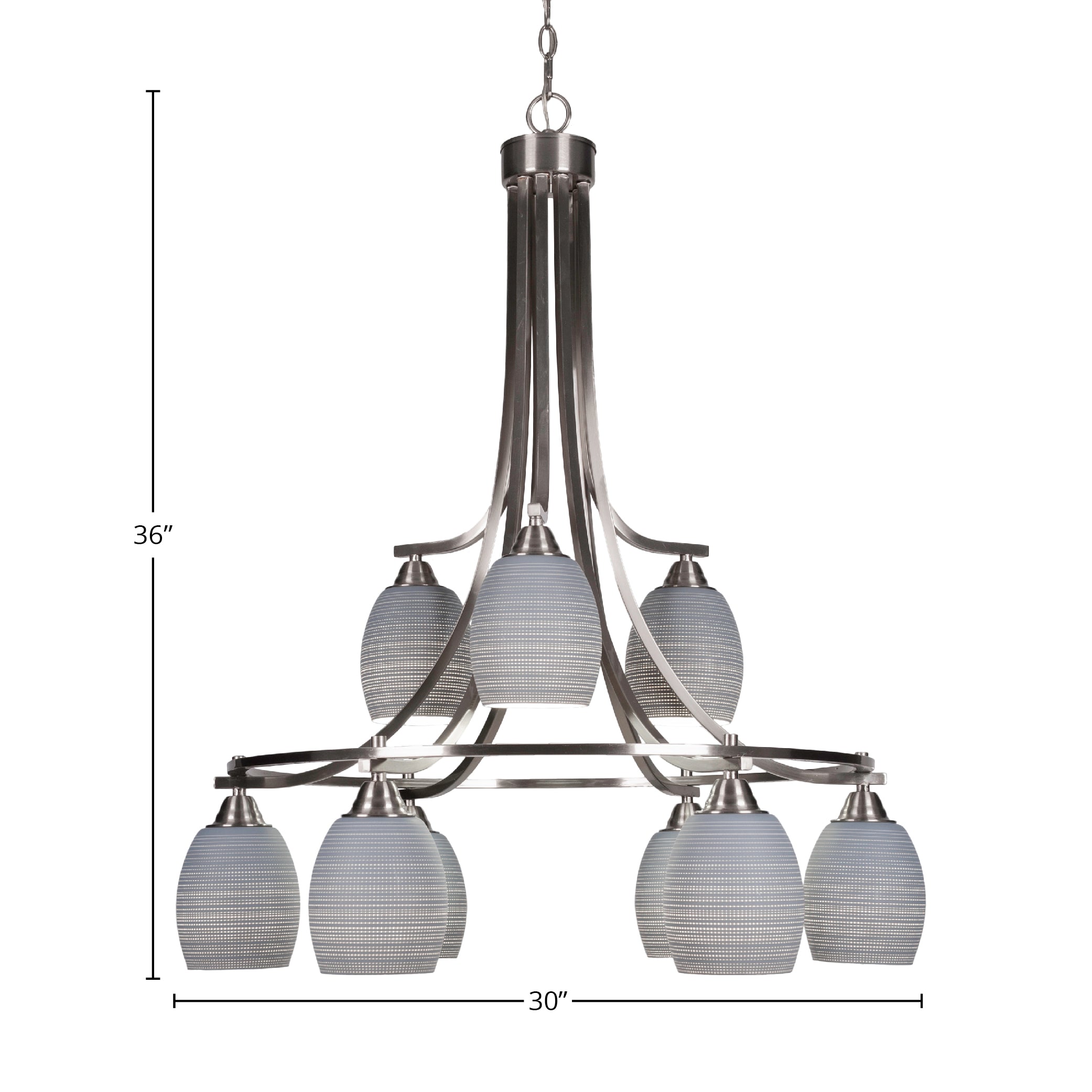 Paramount Nine Light Chandelier in Brushed Nickel with 5" Gray Matrix Shade