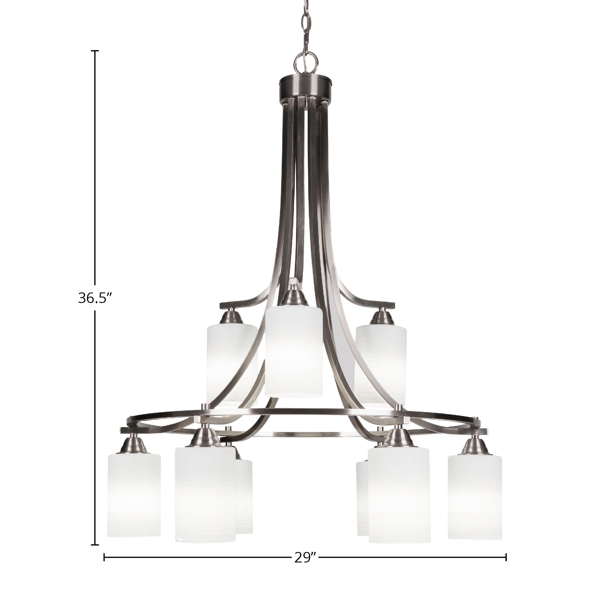 Paramount Nine Light Chandelier in Brushed Nickel with 4" White Matrix Shade