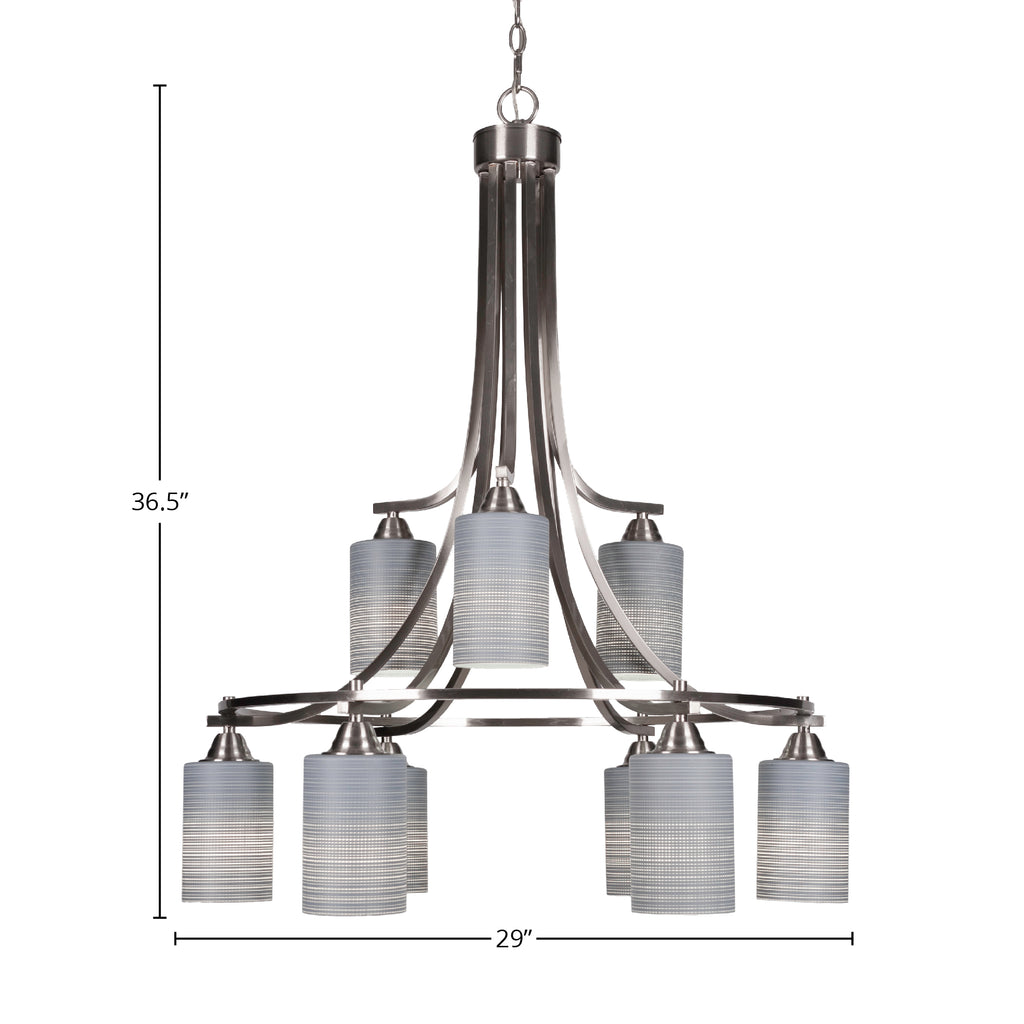 Paramount Nine Light Chandelier in Brushed Nickel with 4" Gray Matrix Shade