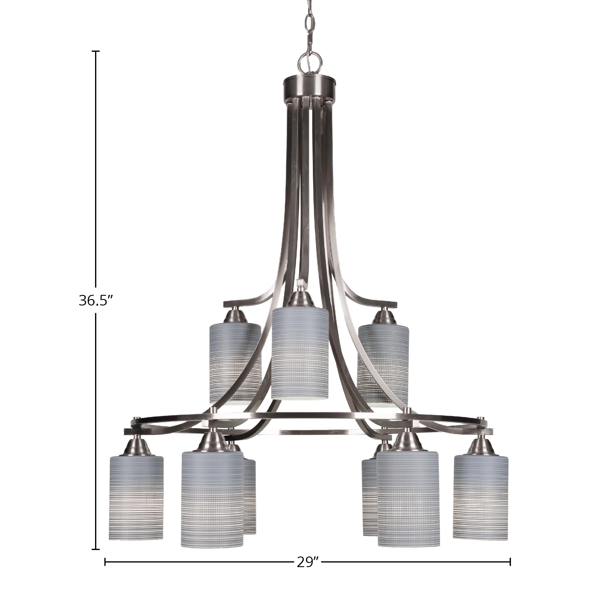 Paramount Nine Light Chandelier in Brushed Nickel with 4" Gray Matrix Shade