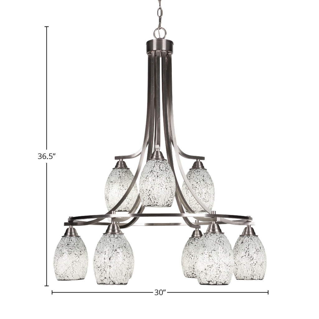 Paramount Nine Light Chandelier in Brushed Nickel with 5" Black Fusion Shade